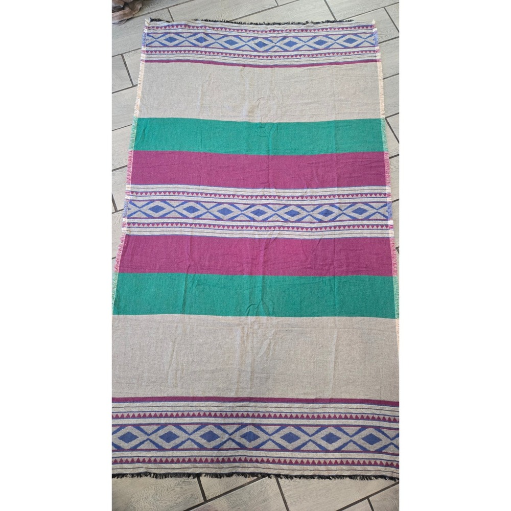 Lucky Brand Southwestern Woven Throw Blanket / Rug – Fringe – Cotton Modal